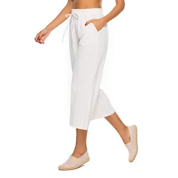 LNX Womens Linen Wide Leg Casual Pants with Pockets
