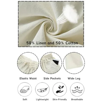 LNX Womens Linen Wide Leg Casual Pants with Pockets