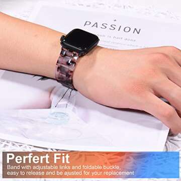 Wongeto Band Compatible with Apple Watch Band 38mm 40mm 41mm Series 6 7 5 4 3 2 1 & SE, Women Men with Stainless Steel Buckle,Fashion Resin iWatch Replacement Wristband Strap (Grey, 38/40/41mm)