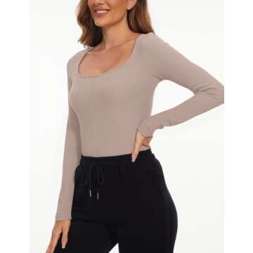 MISSACTIVER Women's V Neck Built in Shelf Bra Stitch Curve Hem Sleeveless Vest Racerback Padded Cropped Tank Top Workout Yoga(Medium, Long Sleeve-Green