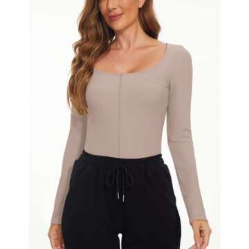 MISSACTIVER Women's V Neck Built in Shelf Bra Stitch Curve Hem Sleeveless Vest Racerback Padded Cropped Tank Top Workout Yoga(Medium, Long Sleeve-Green