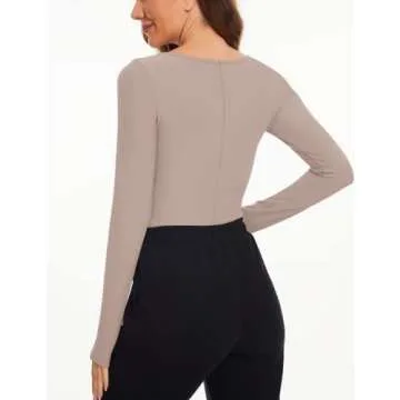 MISSACTIVER Women's V Neck Built in Shelf Bra Stitch Curve Hem Sleeveless Vest Racerback Padded Cropped Tank Top Workout Yoga(Medium, Long Sleeve-Green