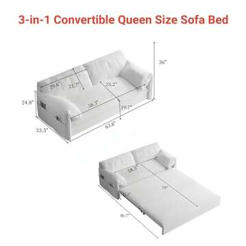 YESGIGA 70.1" Queen Pull Out Sofa Bed, 3-in-1 Convertible Sleeper Sofa with 2 Soft Pillows,Multi-Fun...