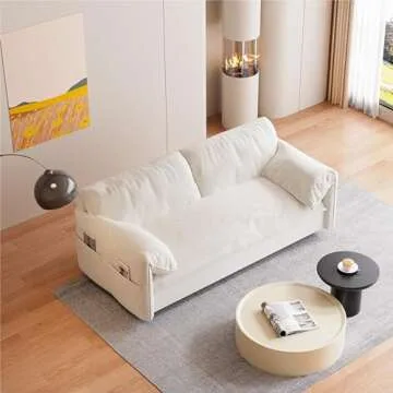 YESGIGA 70.1" Queen Pull Out Sofa Bed, 3-in-1 Convertible Sleeper Sofa with 2 Soft Pillows,Multi-Functional Velvet Loveseat Bed (Beige, 63.8")