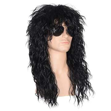 Morvally 80s Black Curly Hair Wig for Men - Best for Parties