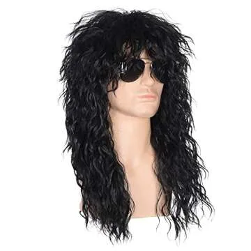 Morvally 80s Black Curly Hair Wig for Men - Best for Parties