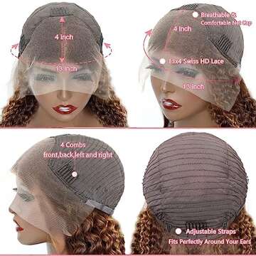 30 Inch Ombre Highlight 13x4 HD Lace Front Wig for Women Deep Wave Lace Frontal Human Hair Pre Plucked Baby Hair Curly Wigs for Women Glueless Human Hair Wigs 180% Density P4/27 Honey Blonde Color