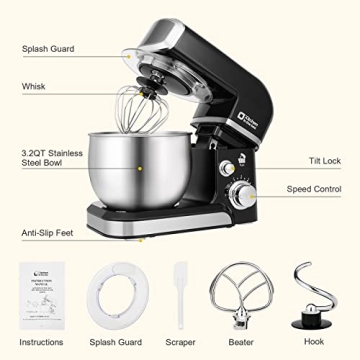 Portable 3.2Qt Stand Mixer with 6 Speeds & Accessories