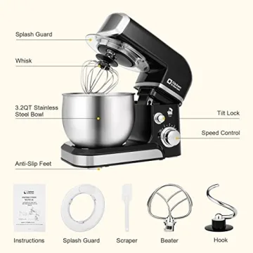 Portable 3.2Qt Stand Mixer with 6 Speeds & Accessories
