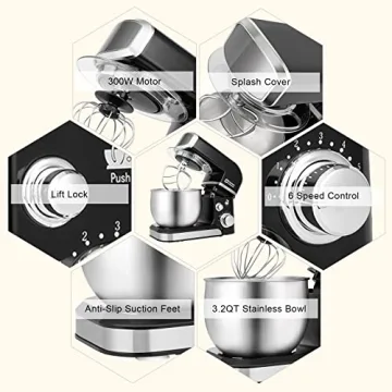 Portable 3.2Qt Stand Mixer with 6 Speeds & Accessories