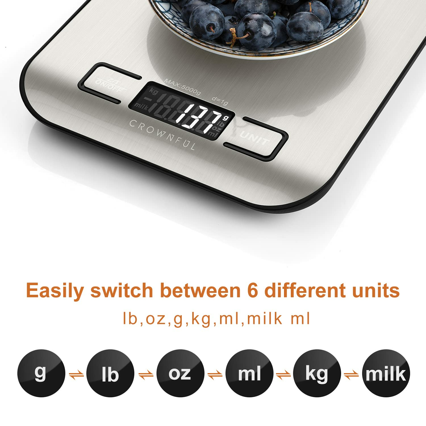CROWNFUL Digital Kitchen Scale - 11lb Capacity