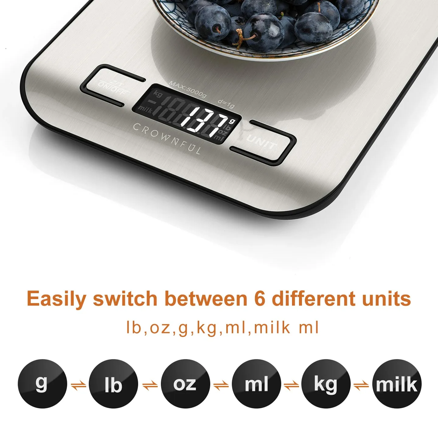CROWNFUL Digital Kitchen Scale - 11lb Capacity