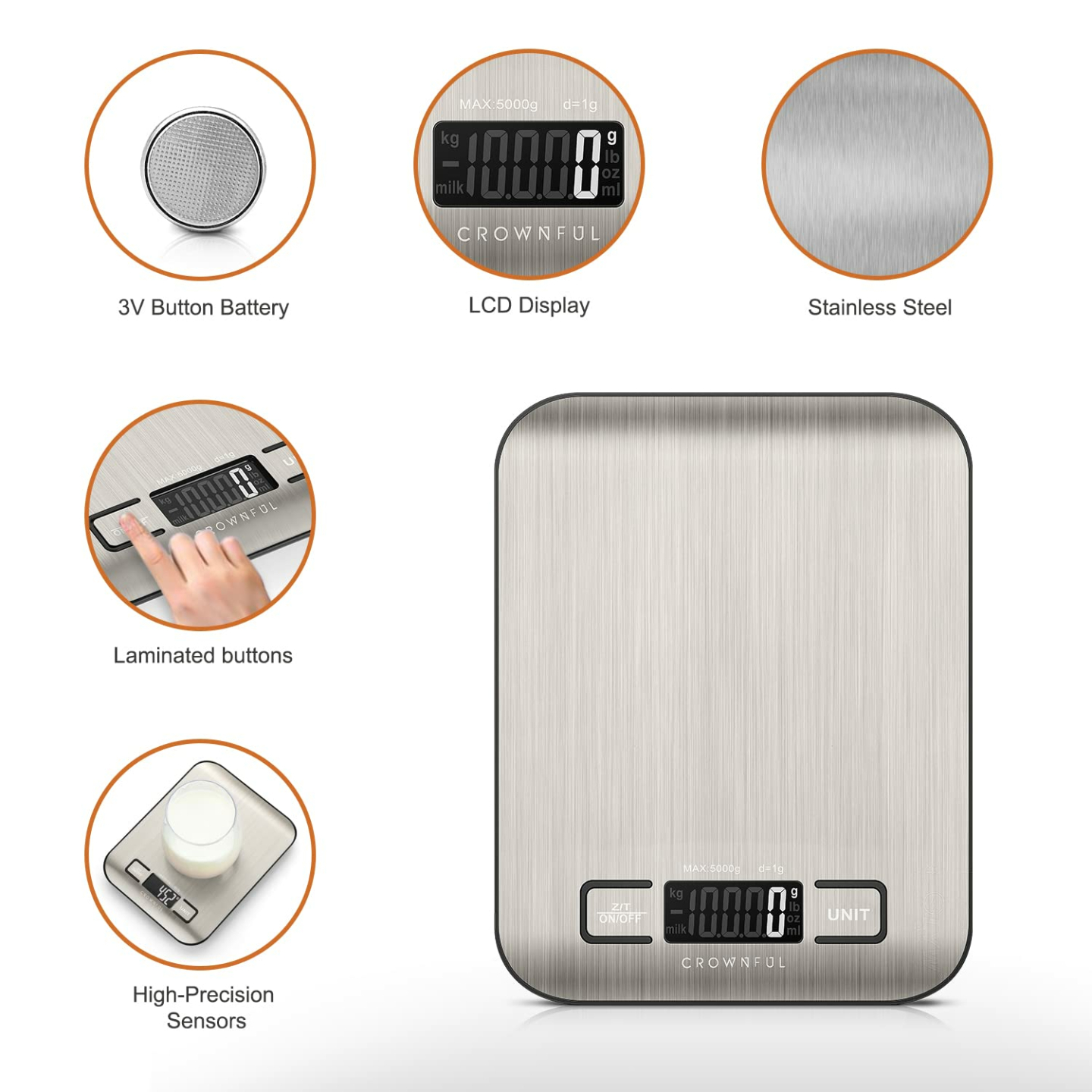 CROWNFUL Digital Kitchen Scale - 11lb Capacity