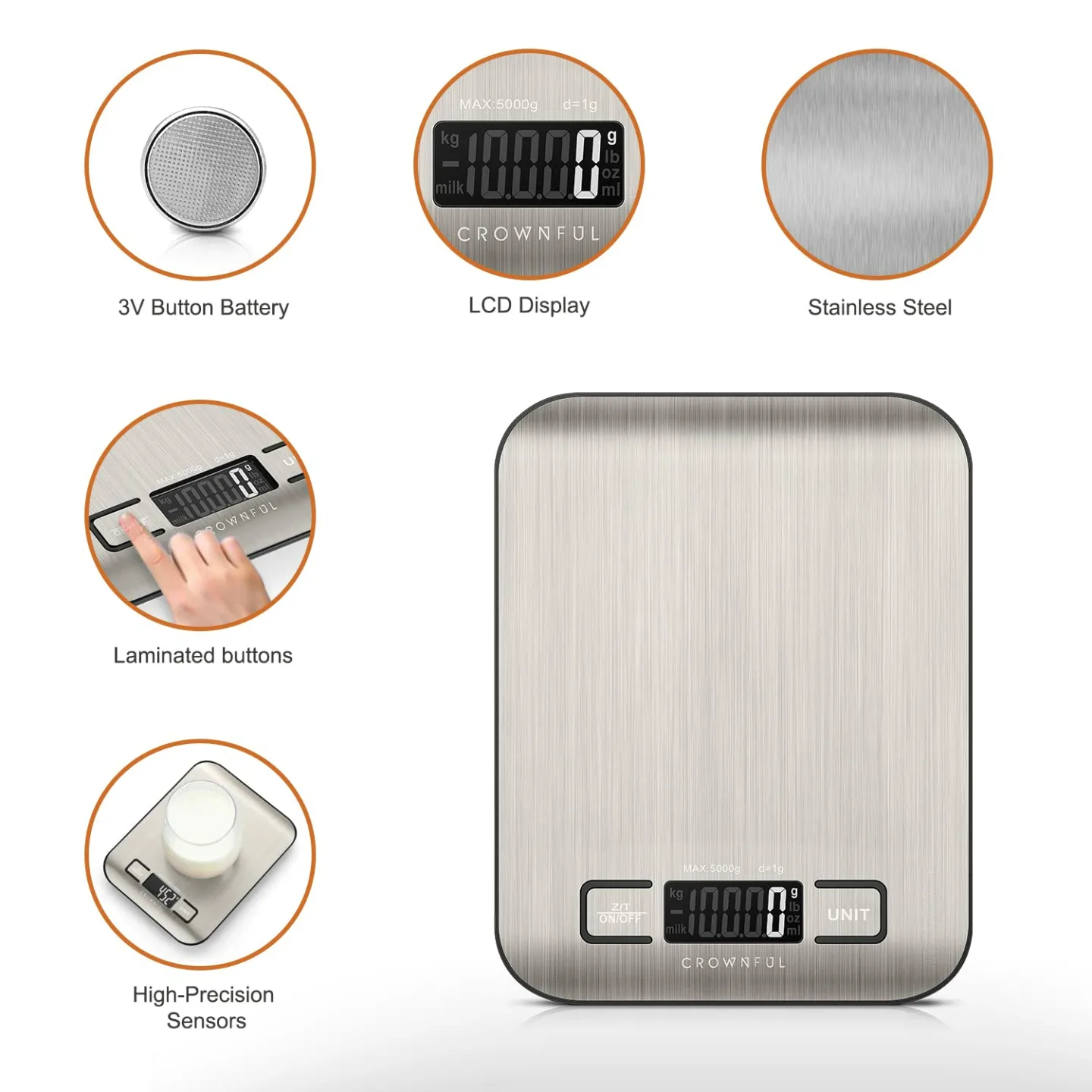 CROWNFUL Digital Kitchen Scale - 11lb Capacity