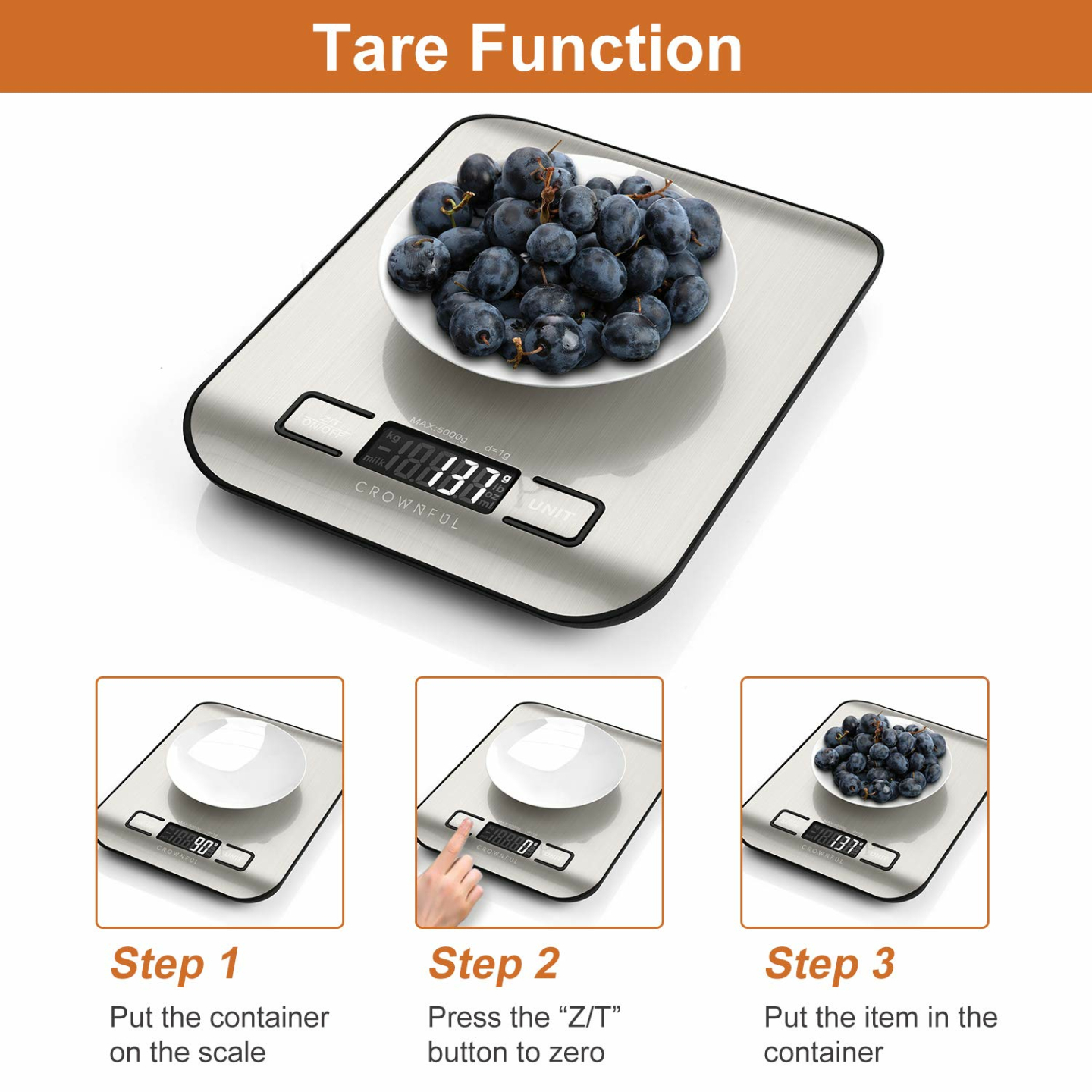 CROWNFUL Digital Kitchen Scale - 11lb Capacity