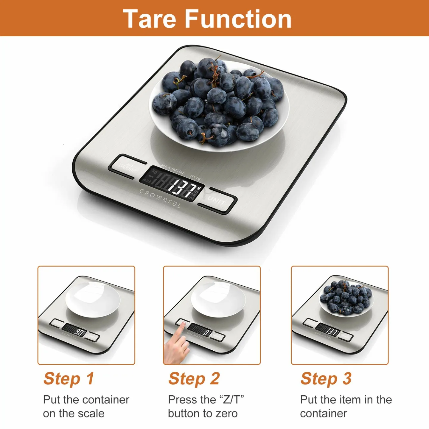 CROWNFUL Digital Kitchen Scale - 11lb Capacity