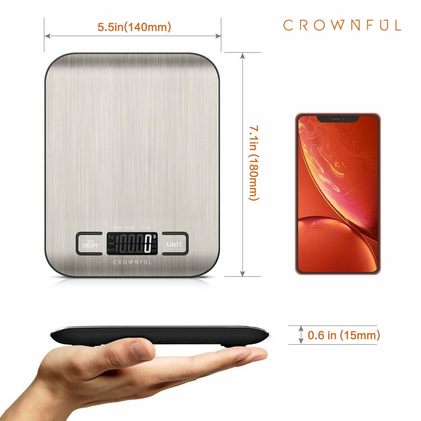 CROWNFUL Digital Kitchen Scale - 11lb Capacity