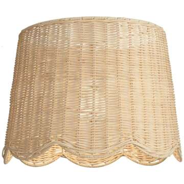 13" Top x 15 1/2" Bottom x 11 3/4" High x 11 3/4" Slant Lamp Shade Replacement Medium Beige Drum Round Tapered Coastal Natural Cottage Unbleached Rattan Scalloped Spider Harp Finial - Springcrest
