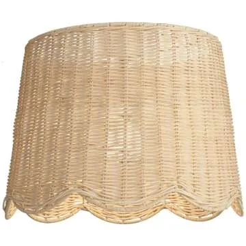 13" Top x 15 1/2" Bottom x 11 3/4" High x 11 3/4" Slant Lamp Shade Replacement Medium Beige Drum Round Tapered Coastal Natural Cottage Unbleached Rattan Scalloped Spider Harp Finial - Springcrest