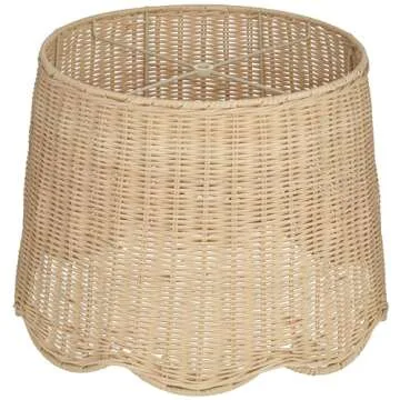 13" Top x 15 1/2" Bottom x 11 3/4" High x 11 3/4" Slant Lamp Shade Replacement Medium Beige Drum Round Tapered Coastal Natural Cottage Unbleached Rattan Scalloped Spider Harp Finial - Springcrest