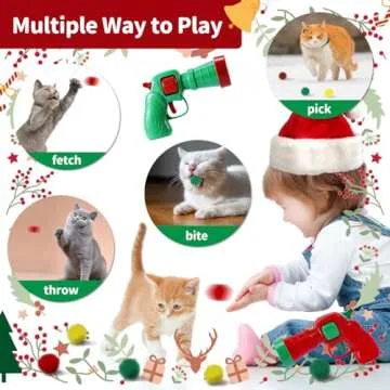Hggha 52 Pcs Cat Ball Launcher,Funny Interactive Cat Toys for Bored Indoor Adult Cats, 50Pcs Plush Cat Toy Balls with 2 Launcher, Cat Fetch Toys, Cute Kitten Kitty Toys for Training,Playing