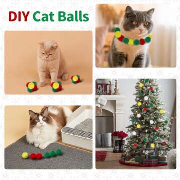 Hggha 52 Pcs Cat Ball Launcher,Funny Interactive Cat Toys for Bored Indoor Adult Cats, 50Pcs Plush Cat Toy Balls with 2 Launcher, Cat Fetch Toys, Cute Kitten Kitty Toys for Training,Playing