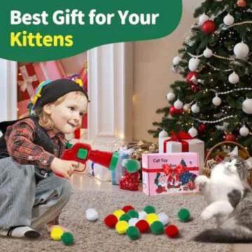 Hggha 52 Pcs Cat Ball Launcher,Funny Interactive Cat Toys for Bored Indoor Adult Cats, 50Pcs Plush Cat Toy Balls with 2 Launcher, Cat Fetch Toys, Cute Kitten Kitty Toys for Training,Playing