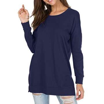 levaca Womens Oversize Plain Side Split Loose Casual Baggy Pullover Deep Blue L