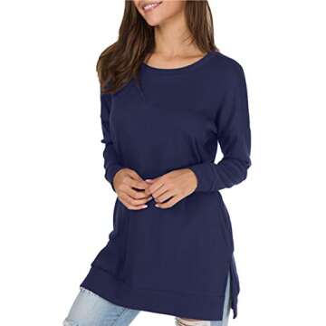levaca Womens Oversize Plain Side Split Loose Casual Baggy Pullover Deep Blue L