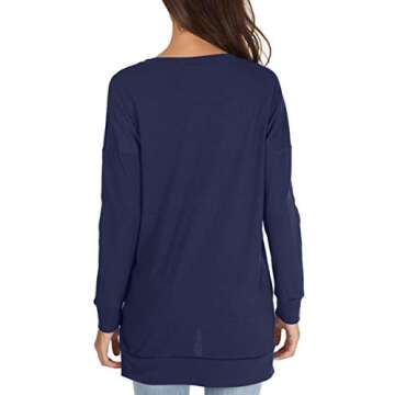 levaca Womens Oversize Plain Side Split Loose Casual Baggy Pullover Deep Blue L