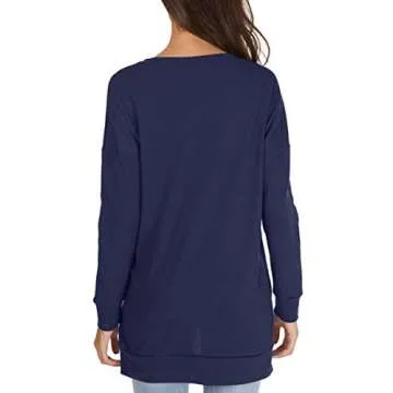 levaca Womens Oversize Plain Side Split Loose Casual Baggy Pullover Deep Blue L