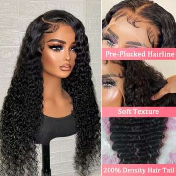 RJCY 28 Inch 13x6 Lace Front Wigs Human Hair 200 Density Deep Wave HD Lace Front Wigs Human Hair Pre Plucked Curly Wigs Human Hair Glueless Deep Curly Human Hair Wigs for Women