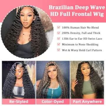 RJCY 28 Inch Deep Wave Lace Front Wig for Women