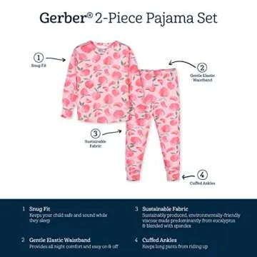 Gerber Unisex Baby Toddler Buttery Soft 2-Piece Snug Fit Pajamas with Viscose Made from Eucalyptus, Just Peachy, 12 Months