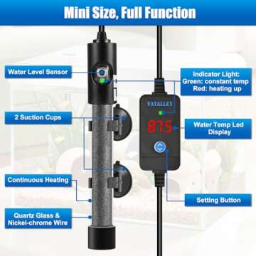 Vatalley Small Aquarium Heater: 50W Digital Display with Safety Features