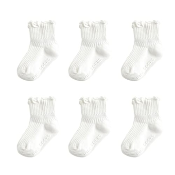 Zumou Toddler Anti Slip Non Skid Socks Baby Little Girls Frilly Ruffle 6 Pairs (1-2T, White 6 Pairs)