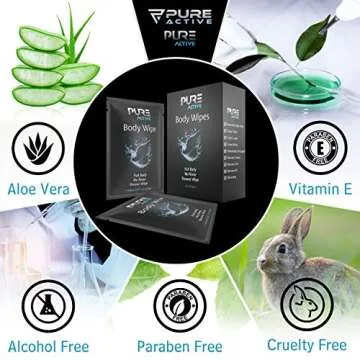 Pure Active Shower Body Wipes, 40 Individually Wrapped for Travel