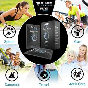 Pure Active Shower Body Wipes, 40 Individually Wrapped for Travel
