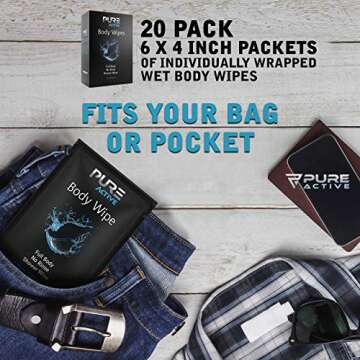 Pure Active Shower Body Wipes, 40 Individually Wrapped for Travel