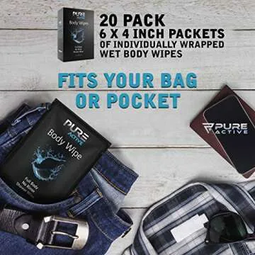 Pure Active Shower Body Wipes, 40 Individually Wrapped for Travel