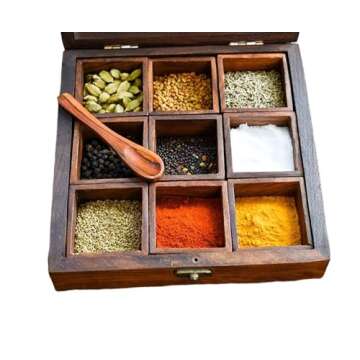 collectiblesBuy Handicrafted Brown Designer Wooden Spice Box Kitchen & Dining Great 9 Spices Storage...