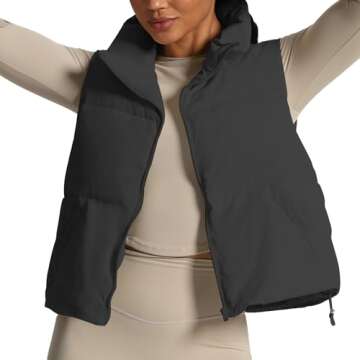 Aoxjox Women Penelope Puffer Vest Lightweight Autumn Winter Outerwear Warm Stand Collar Cropped Down with Pockets (Black, X-Small)
