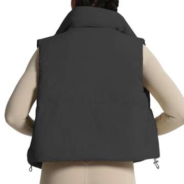 Aoxjox Women Penelope Puffer Vest Lightweight Autumn Winter Outerwear Warm Stand Collar Cropped Down with Pockets (Black, X-Small)