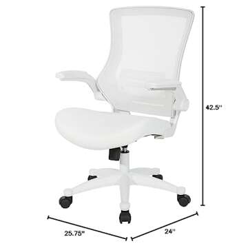Office Star Ventilated White Screen Back Manager's Chair with Padded Color Flip Arms