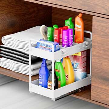 HEITICUP 2 Tier Under-Sink Organizers and Storage, Sliding Cabinet Basket Organizers, Pull Out Home ...