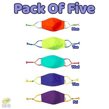 School MaskPack Crayola Kids Mask - 5 Reusable Cloth Masks Set, Cool Colors, Back to School Supplies