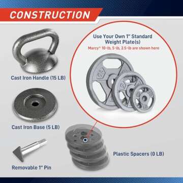 Apex Adjustable Heavy-Duty Exercise Kettlebell Weight Set Strength Training and Weightlifting Equipment for Home Gyms APKB-5009, Grey