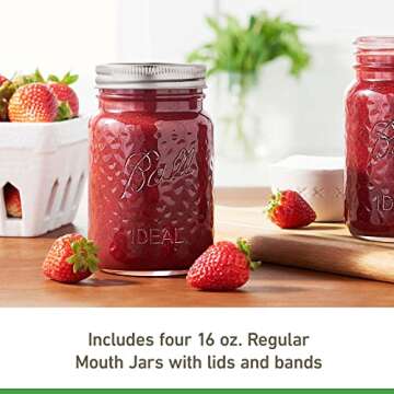 Ball Jar Rose Vintage Regular Mouth Pint Canning Jars, 4 Pack