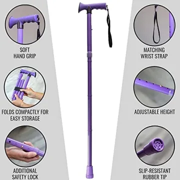 HealthSmart Folding Walking Stick with Soft Grip & Adjustable Design