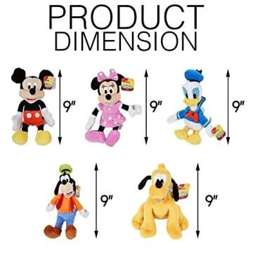 Disney Gang 9" Bean Plush Mickey Minnie Mouse Donald Pluto Goofy - 5 Pack
